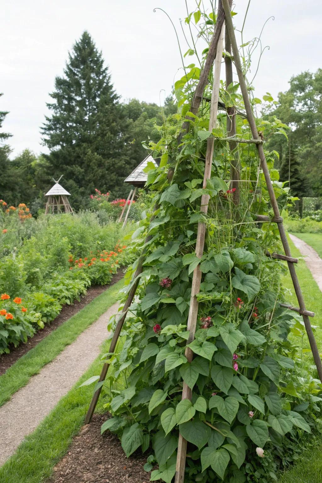 A-frame supports create a beautiful verdant corridor.