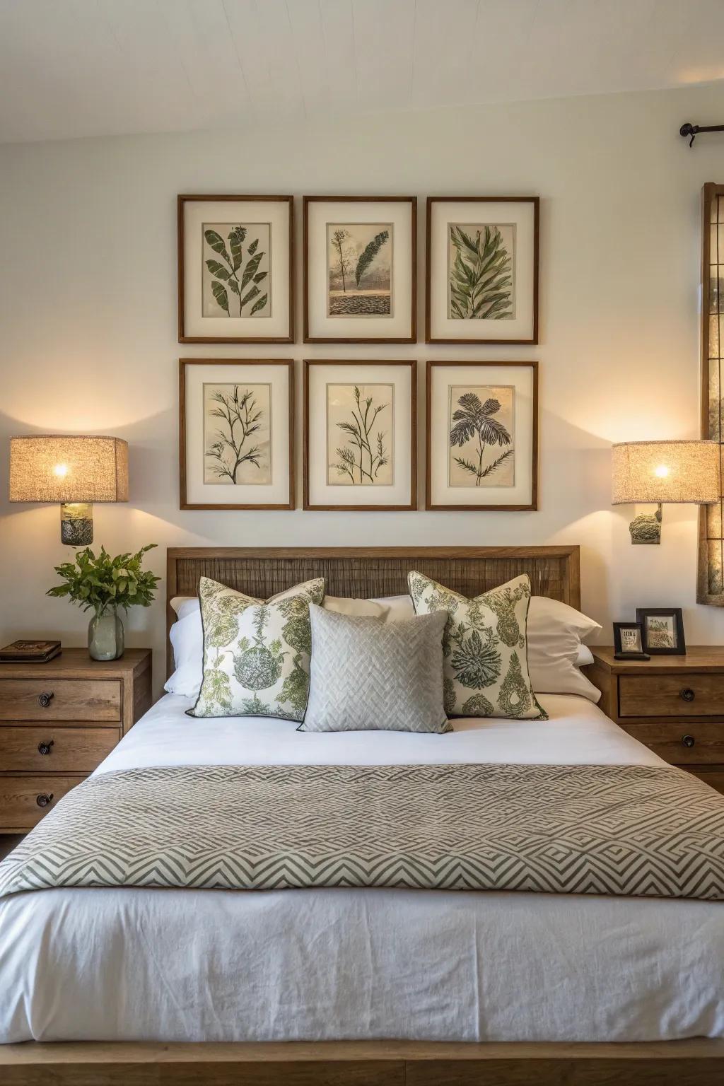 Balanced art formations bring harmony to your bedroom.