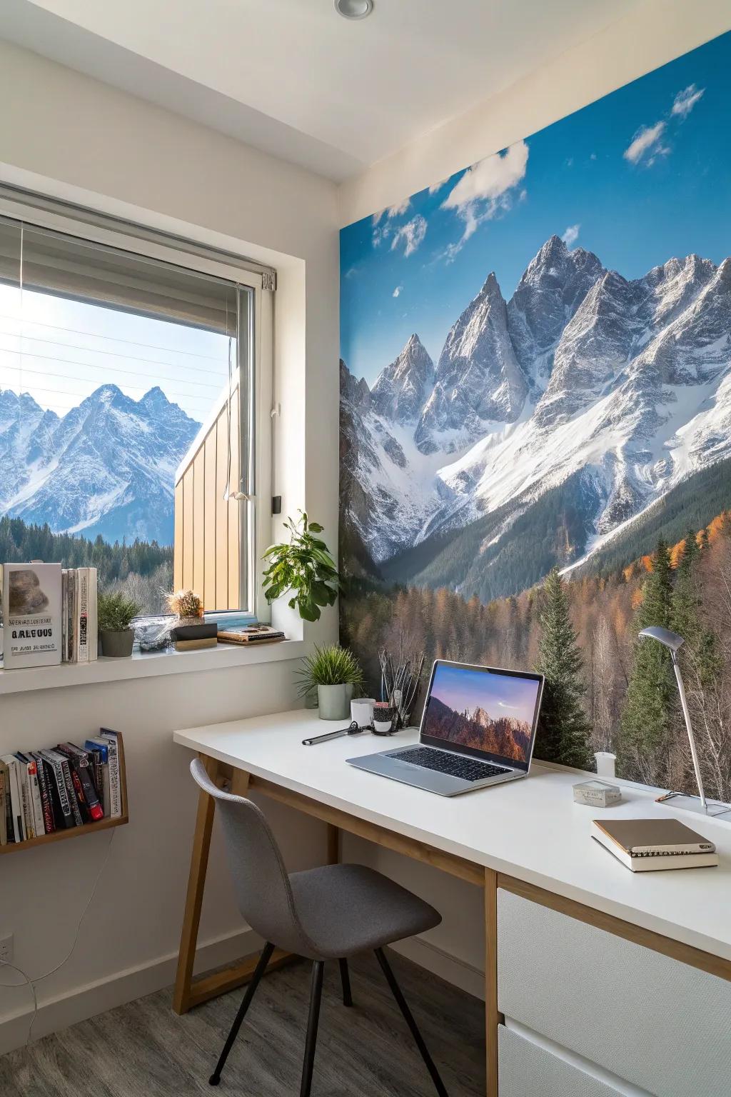 Stay motivated using an incredible mountain painting in your workspace.