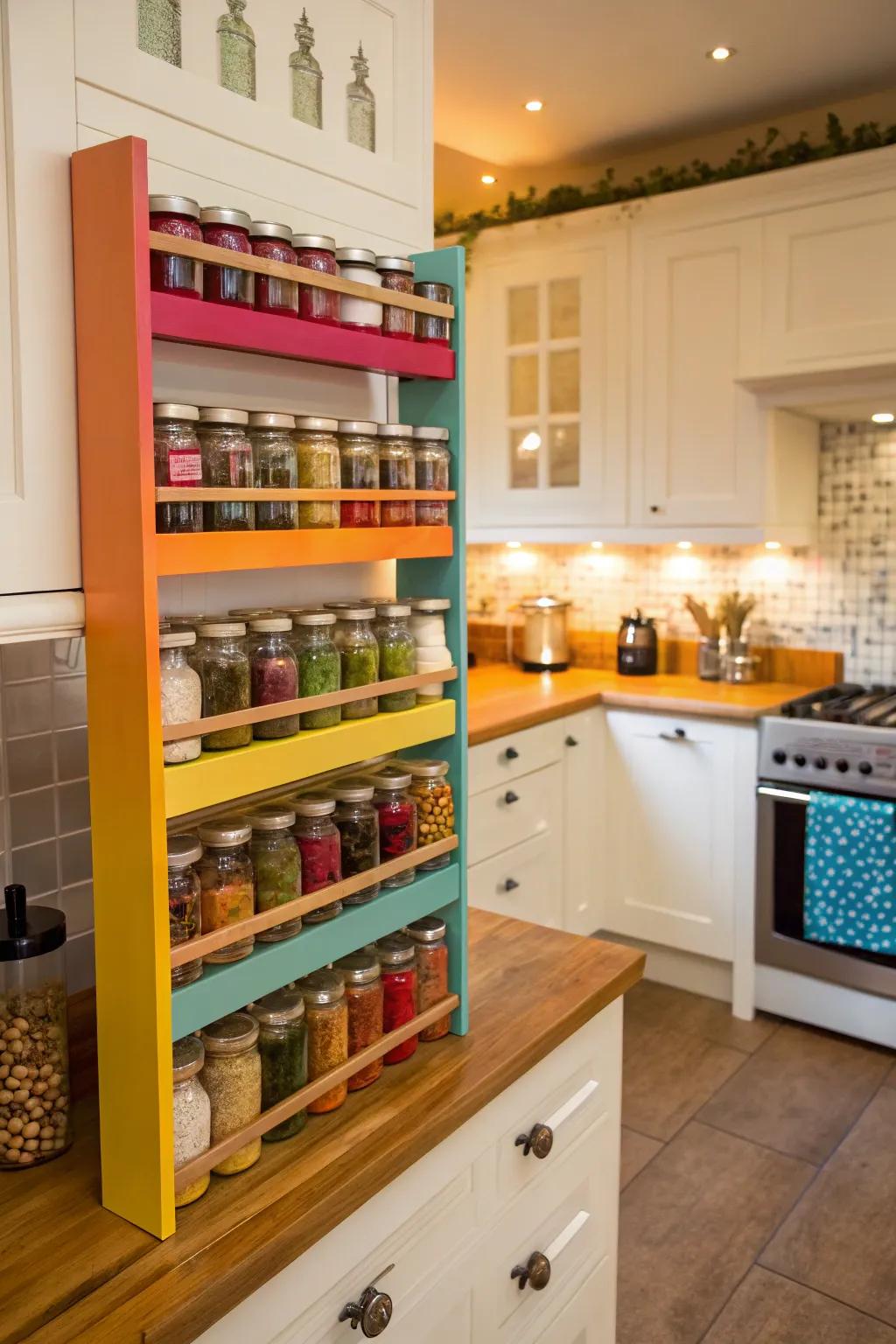 Breathe life into your cooking space through vividly colored spice stations.