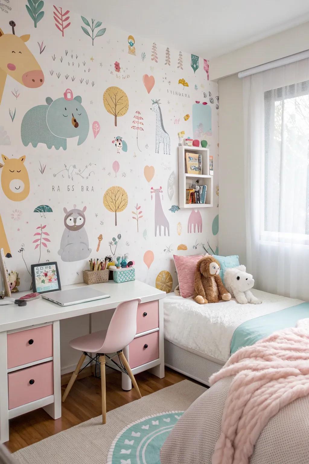 Animal designs introduce a lively and enjoyable element to a girl's room.