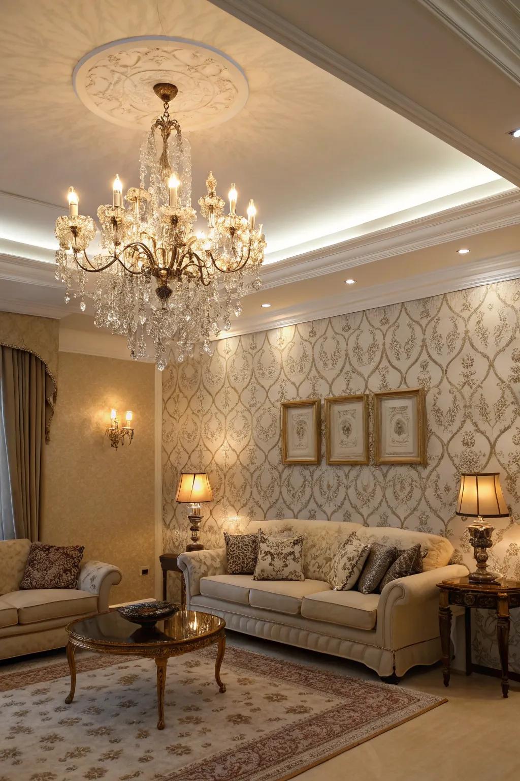Accentuate your wallpaper with refined lighting for a sumptuous sensation.