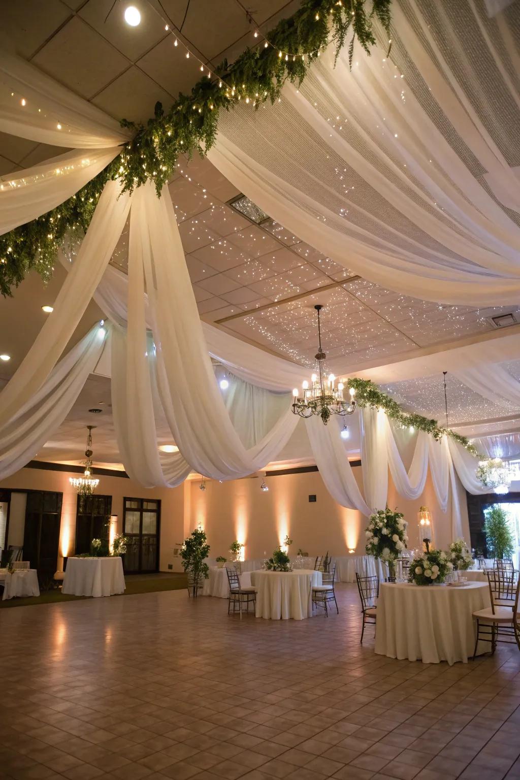 Infuse charm into your wedding with draped overhead waves.
