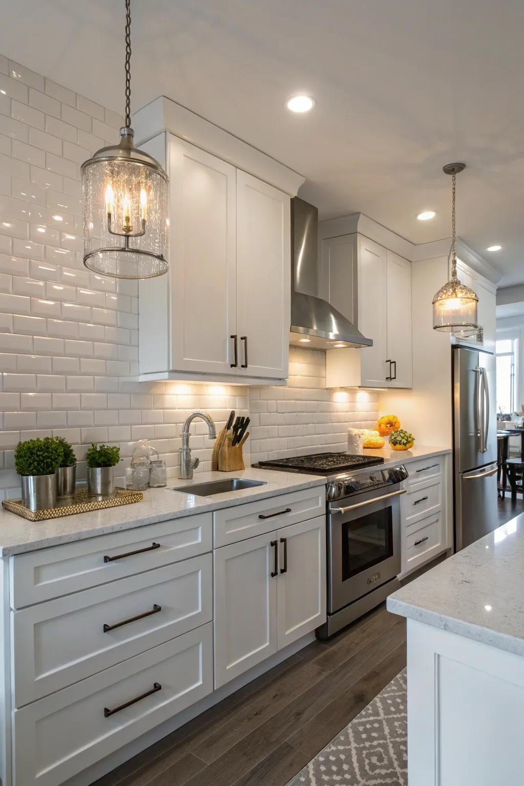 Burnished surfaces reflecting illumination to brighten the area.