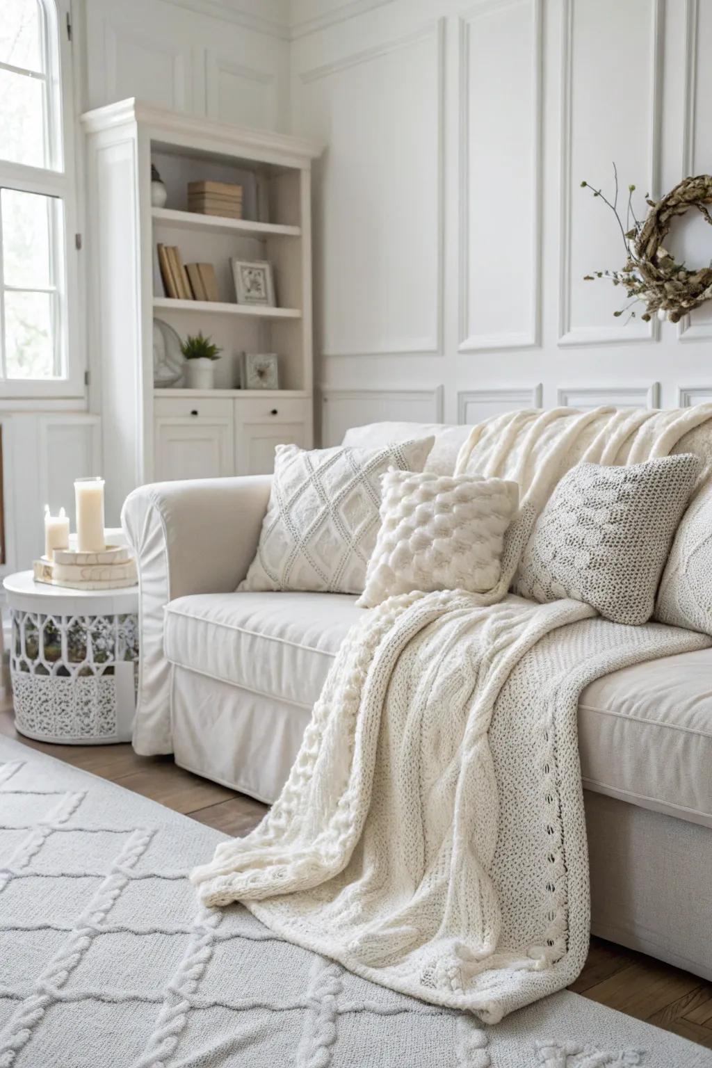 Knit throws and cushions beckon comfort and warmth into your festive décor.