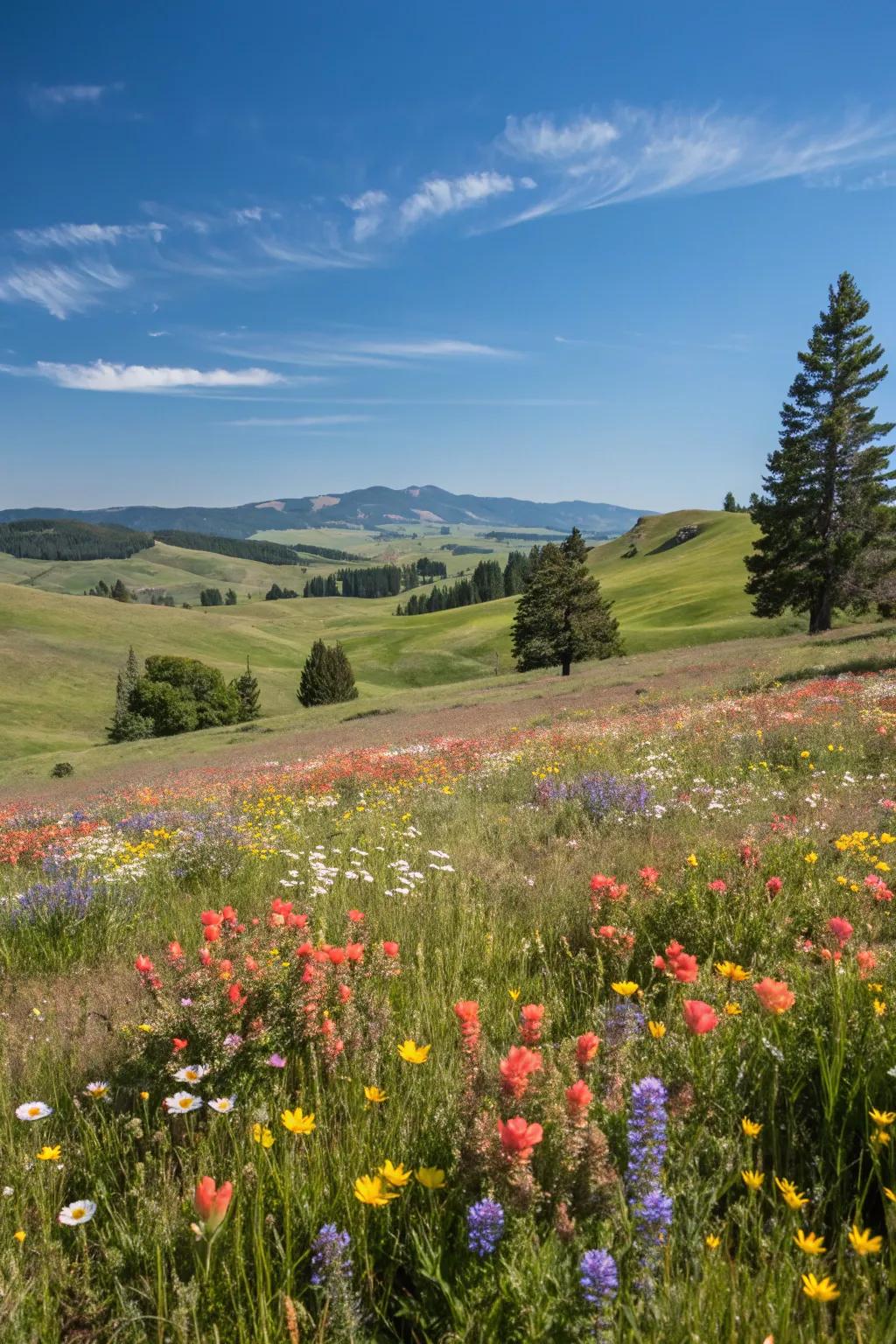 A breathtaking wildflower meadow displaying nature's artistry.