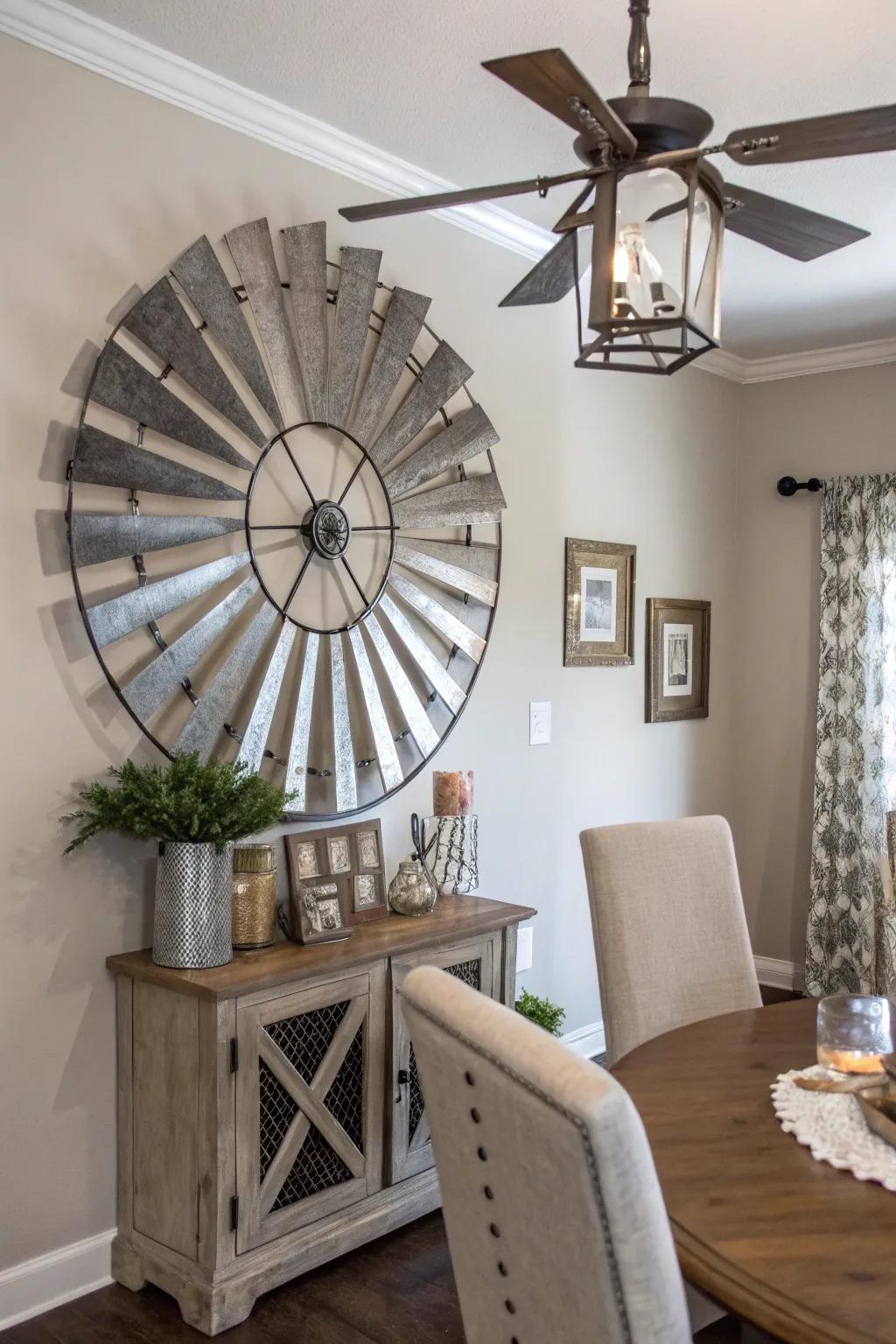 Aero-metallic decor introduces sophistication to the dining room.