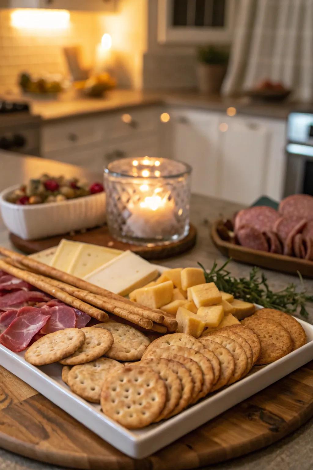 Crackers and breadsticks provide the ideal foundation for cheese.