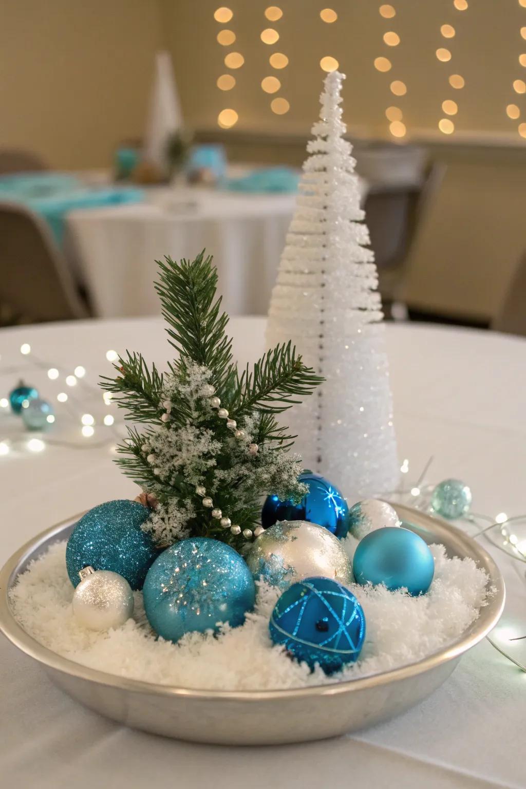 Winter-inspired table centerpieces channel the season's enchantment into your office.