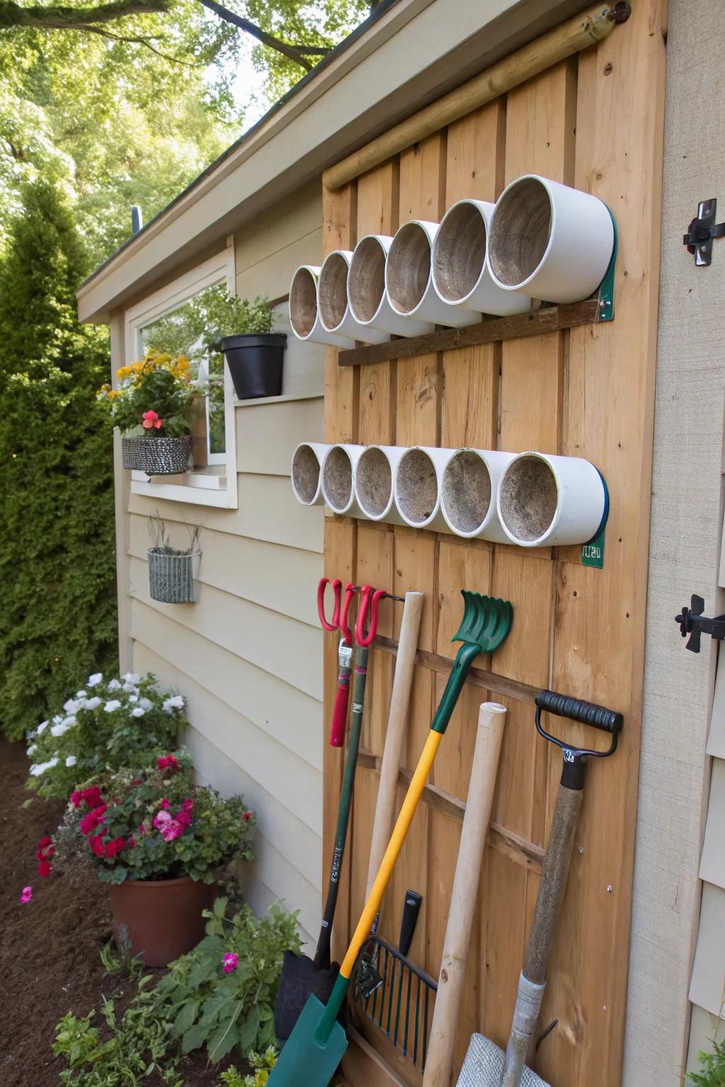 Innovative and cost-effective PVC pipe storage solution.