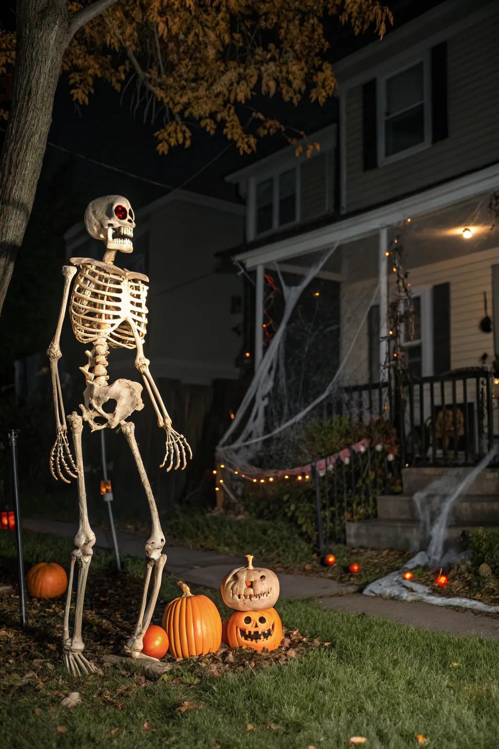 Iridescent orbs bestow a haunting presence upon the skeleton.