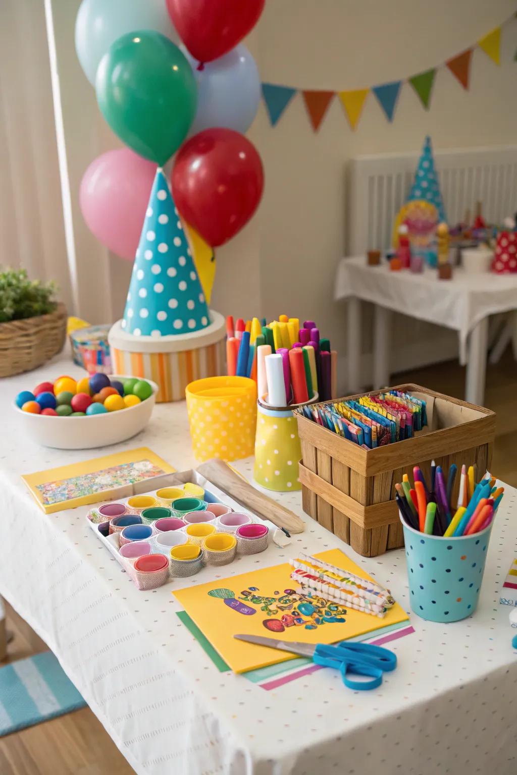 A creative activity area offers creative amusement for kids at your child’s birthday festivity.