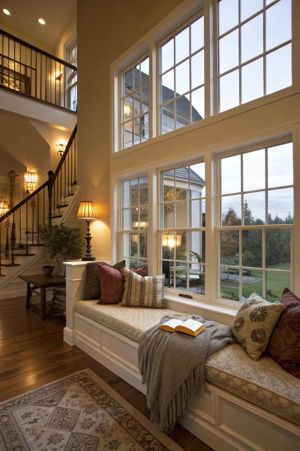 A charming window perch provides a comfortable space with a view.