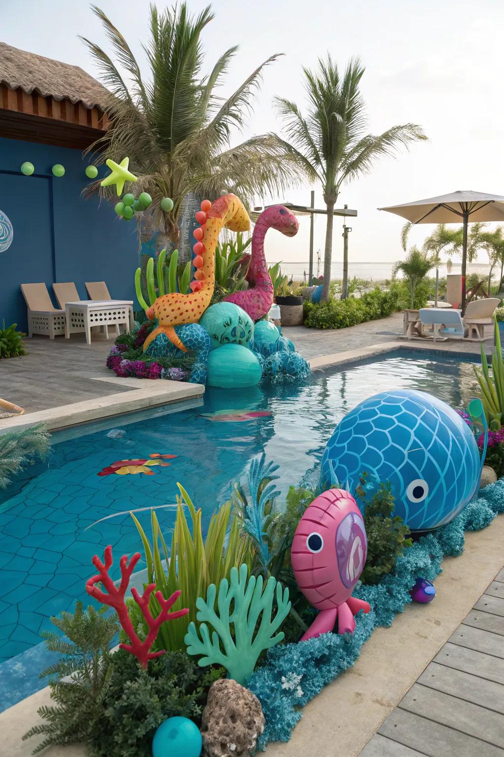 Dive into a world of fun with aquatic world-themed decorations.