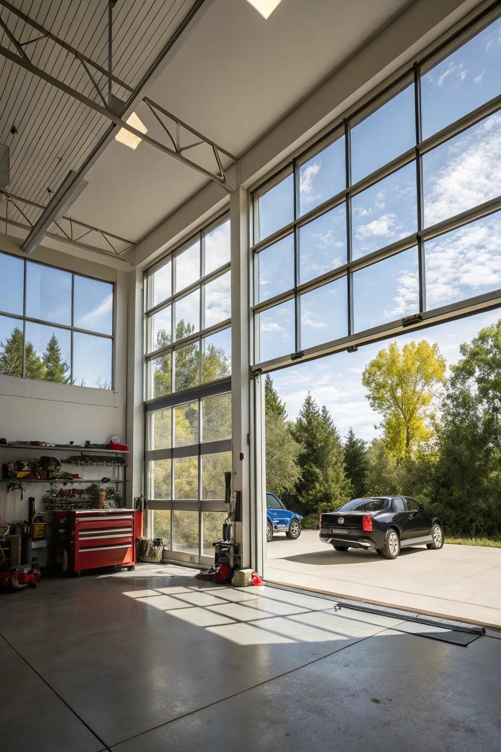 Natural illumination creates a welcoming and bright garage setting.