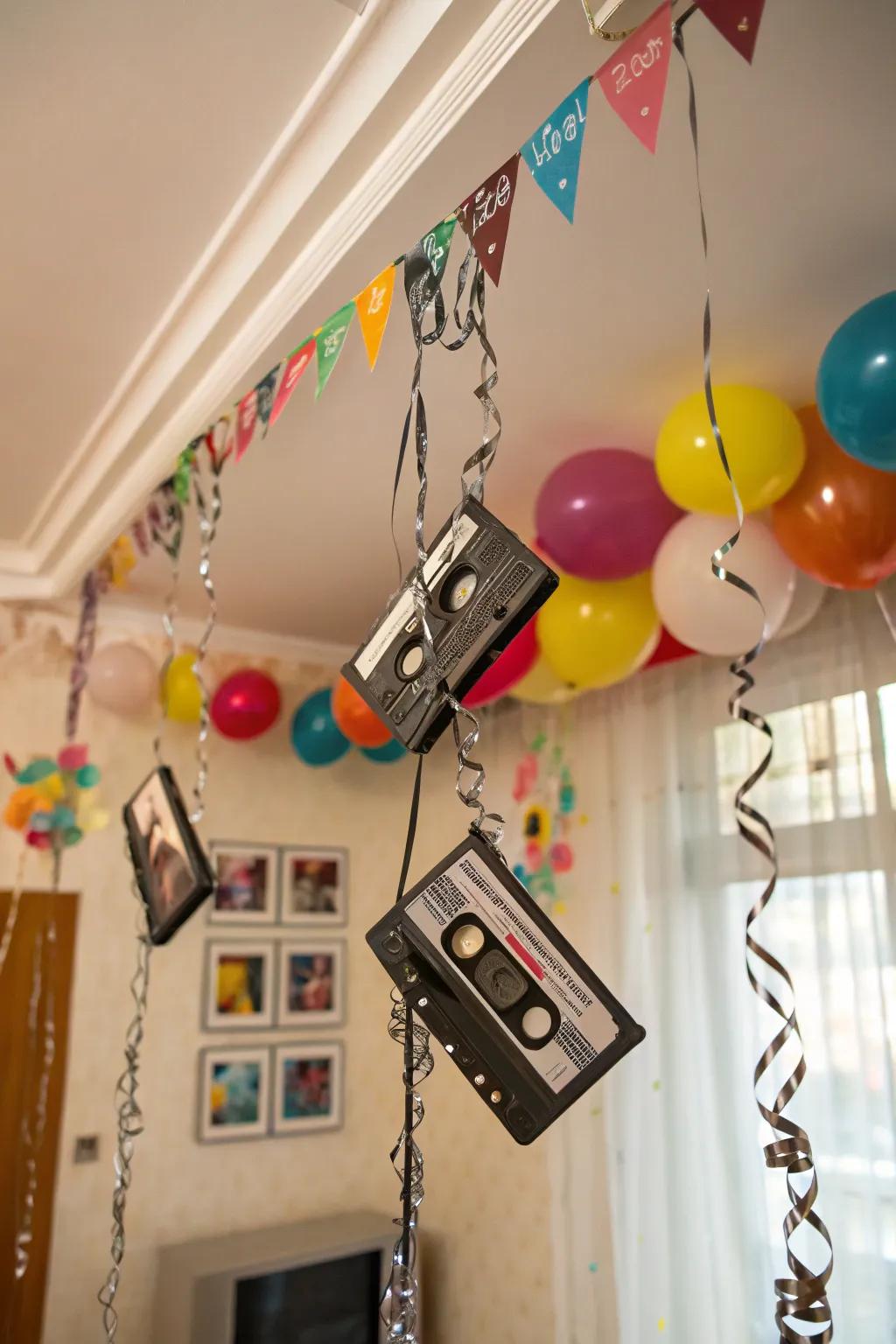 A cassette tape garland adds a nostalgic touch to your embellishments.