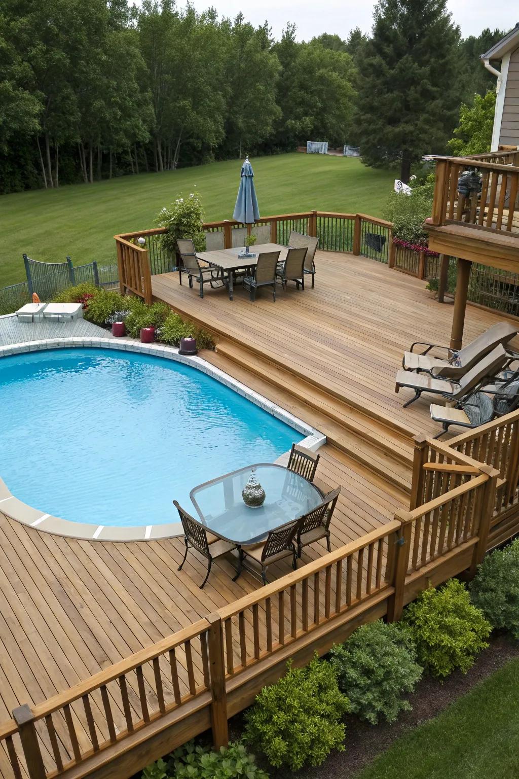Tiered layouts enrich the depth and style of your pool deck.
