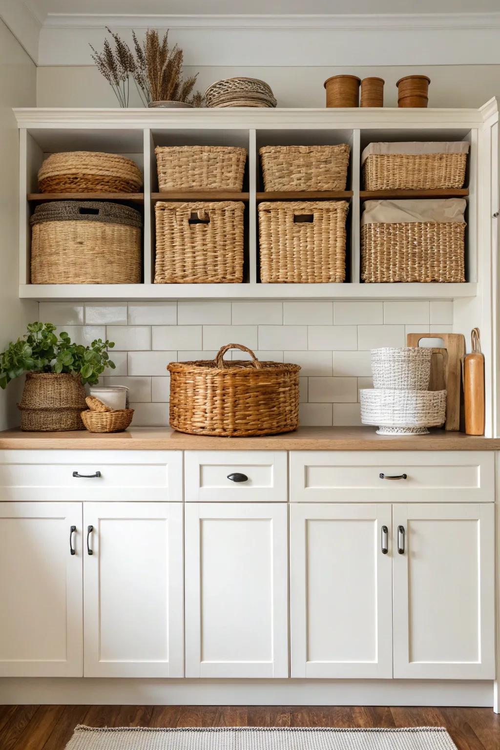 Stylish baskets provide hidden storage and add texture to your decor.