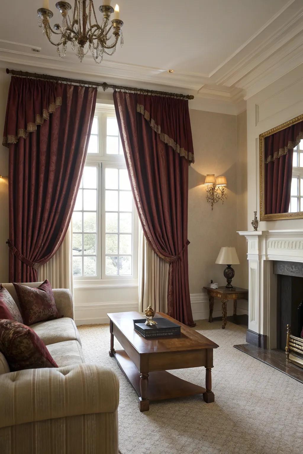 Extended drapes emphasize height and impart theatrical flair.