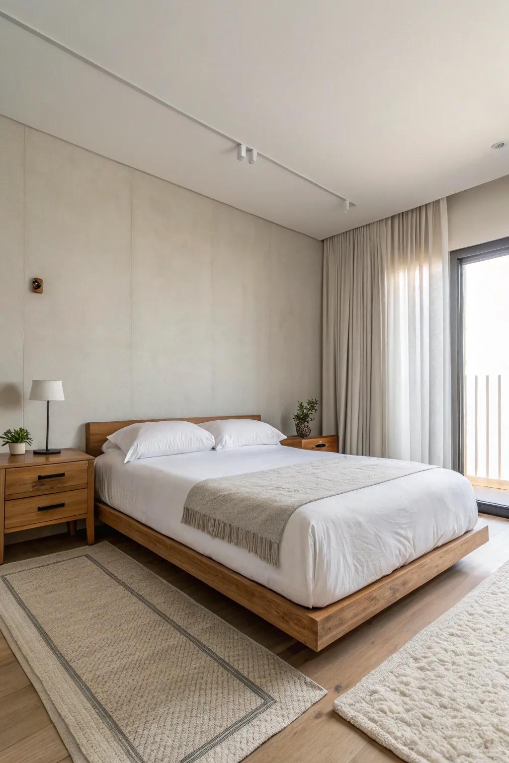 Simple decor creates a serene, uncluttered space.
