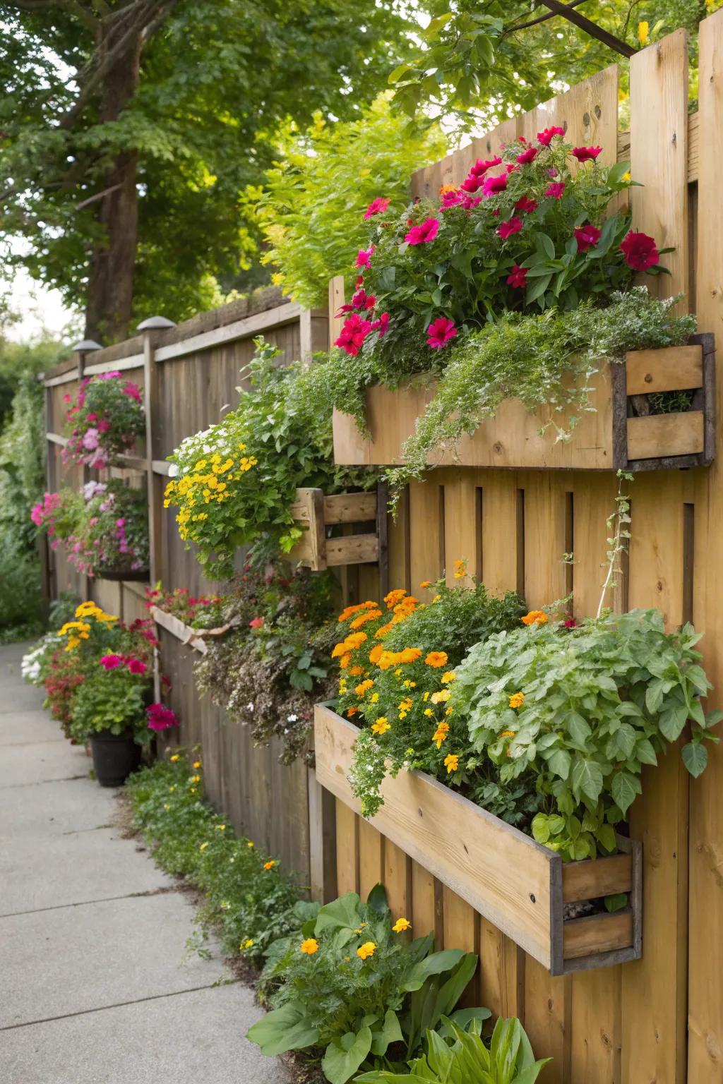 Vertical greenery installations creatively utilize fence area.