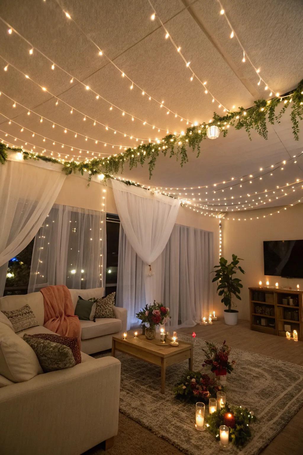 Introduce a dreamy glow with a radiant light canopy.