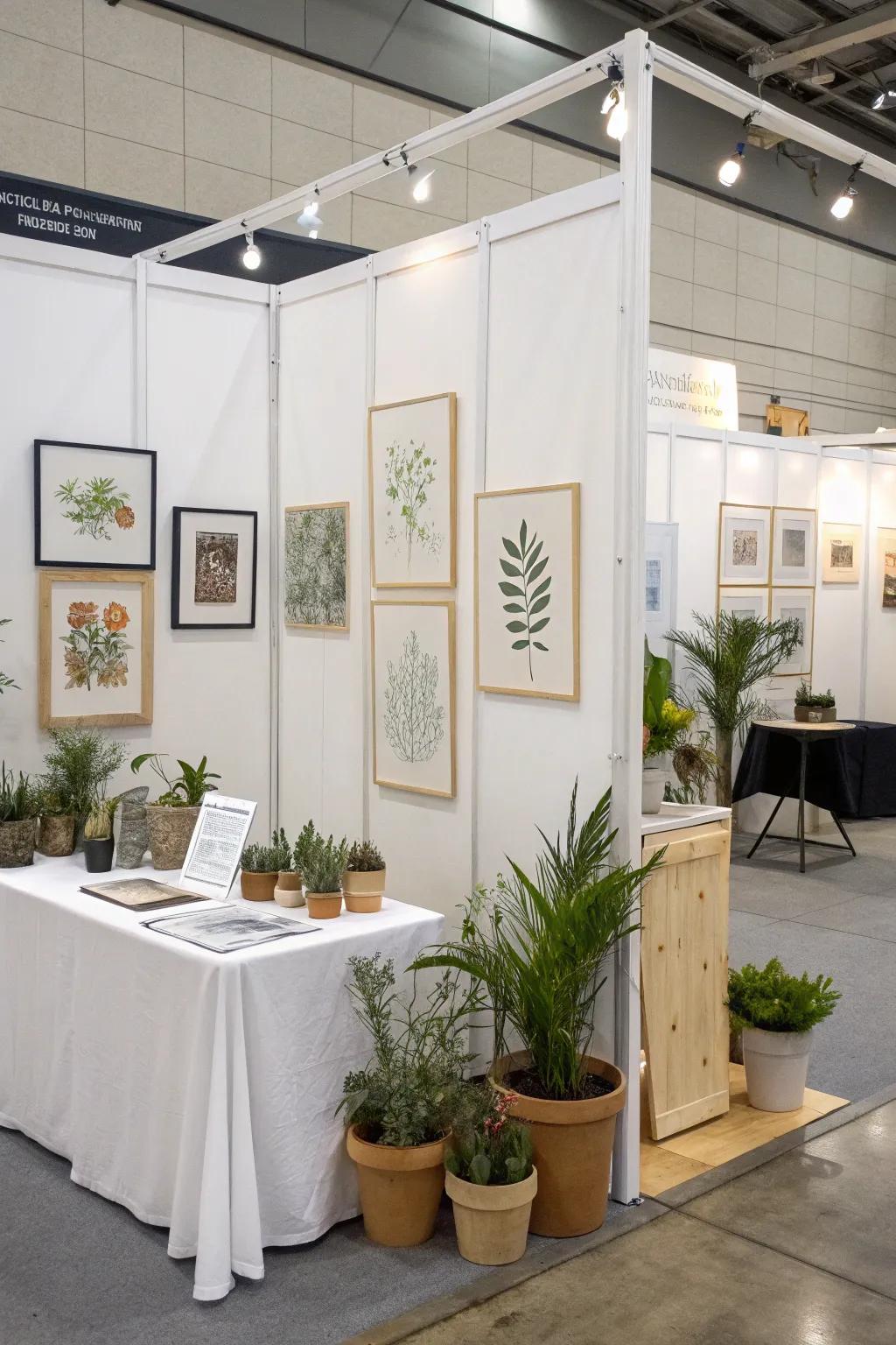 Decorative plants introducing a natural element to the booth.