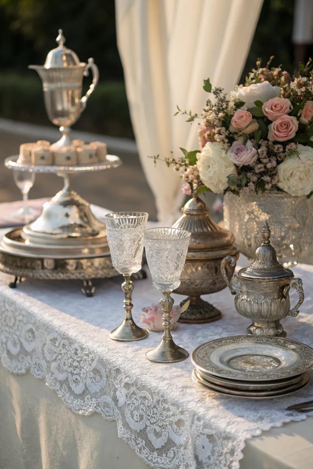 Classic finds inject appeal and distinctiveness into the wedding decor.