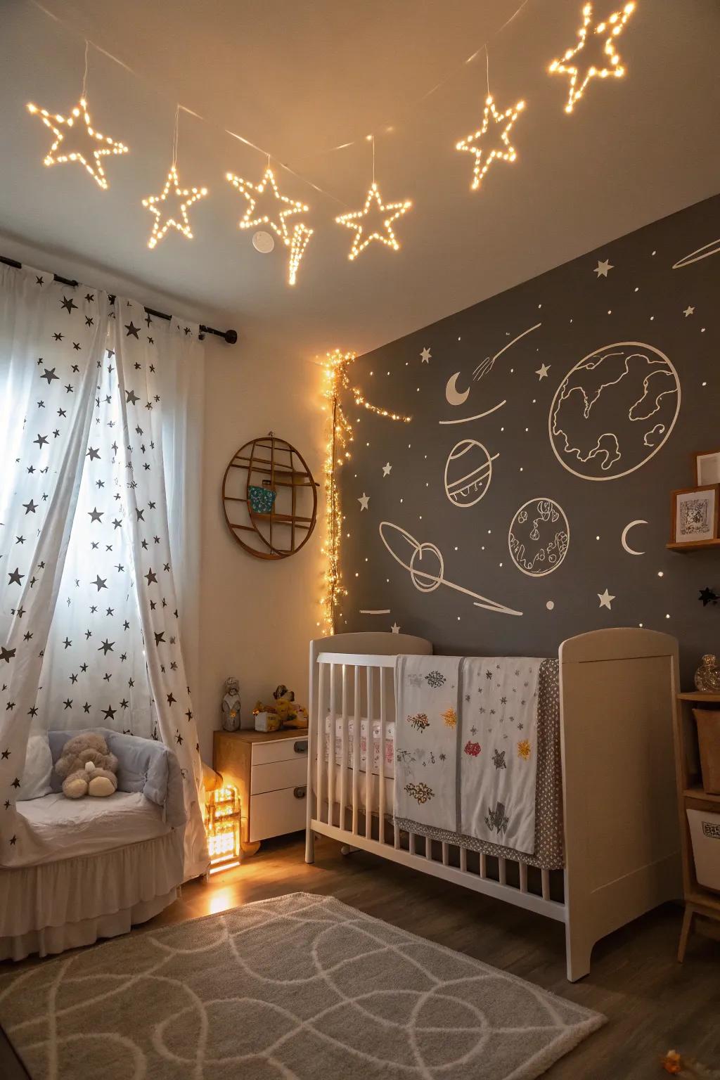 Dream amidst the stars within a celestial-themed nursery.