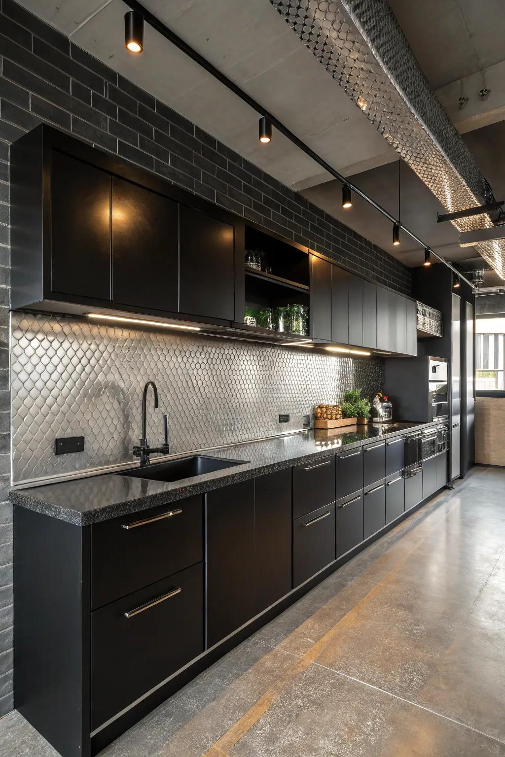Stainless steel backsplashes introduce a contemporary and industrial touch.