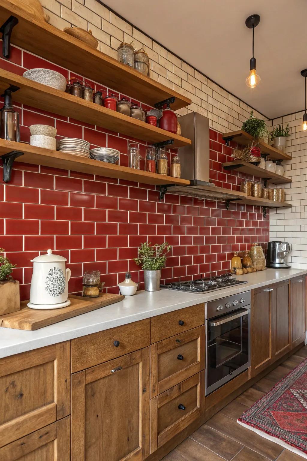 Brick tiles extend a country, pastoral appeal to your cooking space.
