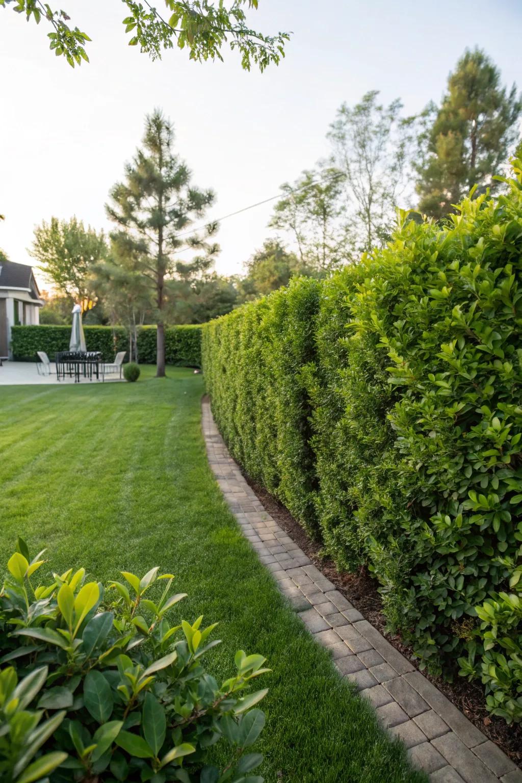 A verdant boundary of shrubs introduces inherent beauty and seclusion.