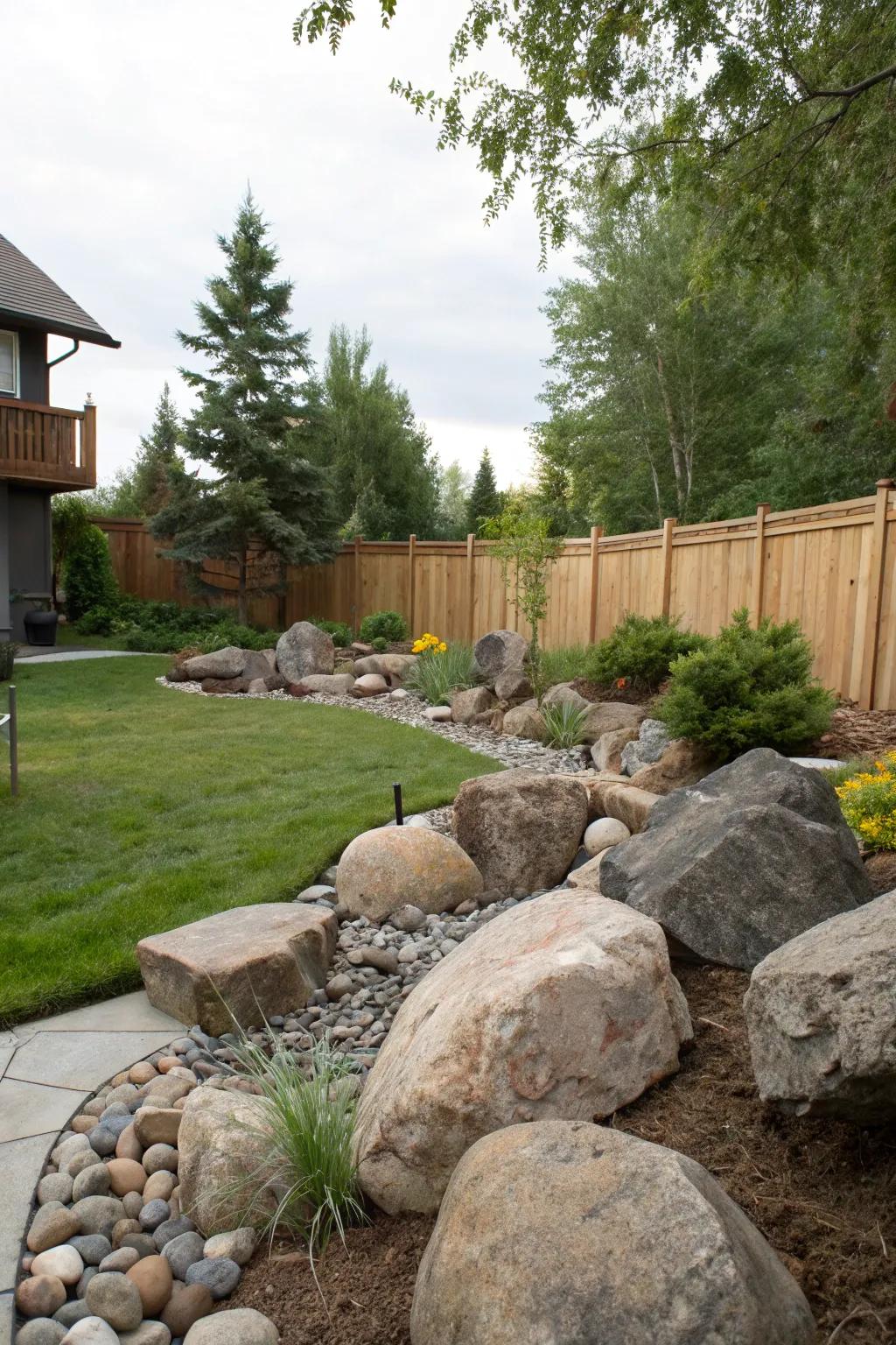 Rocks and boulders grounding your garden with natural elegance.