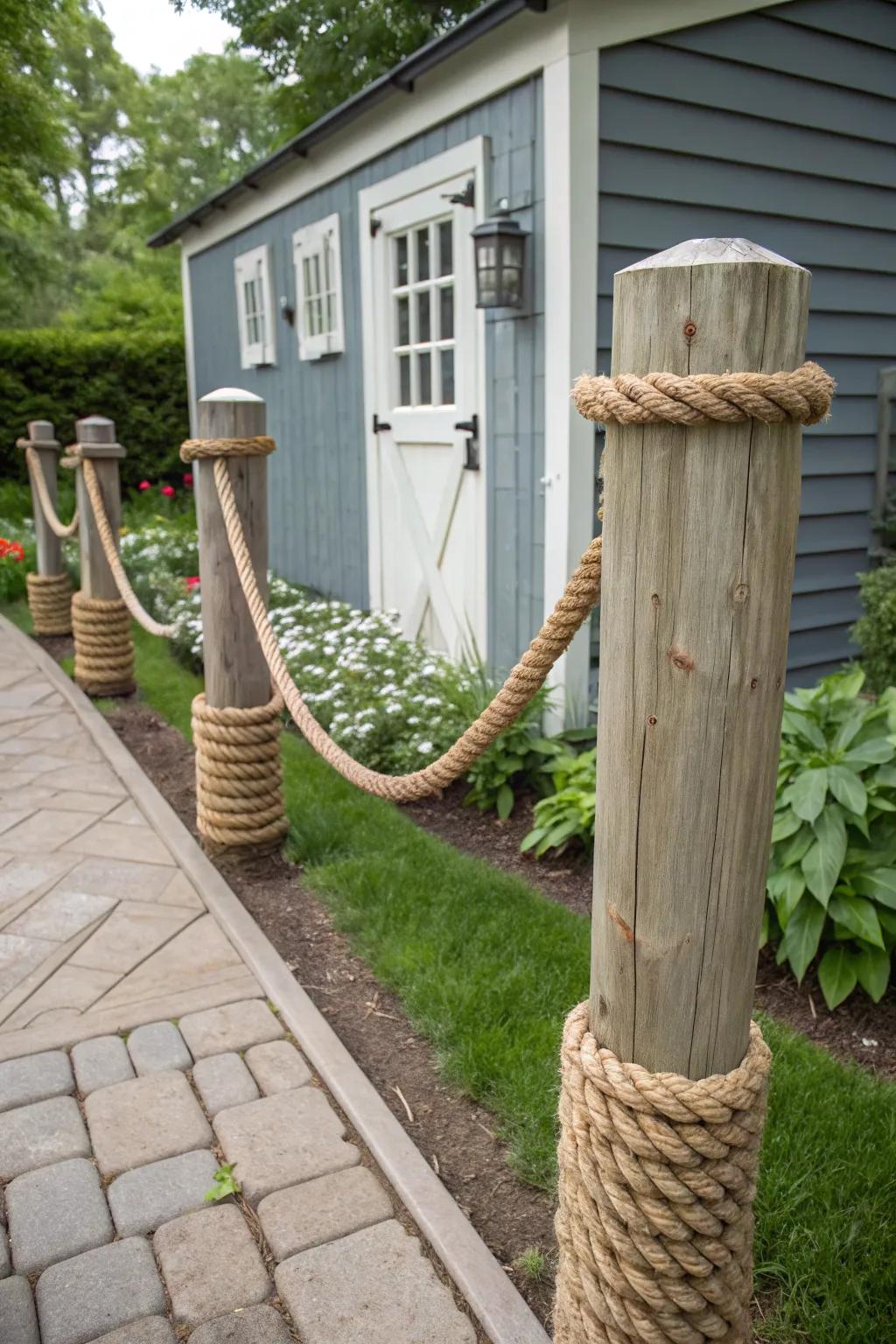 Realize a countryside aesthetic with twine-bound supports in your garden.