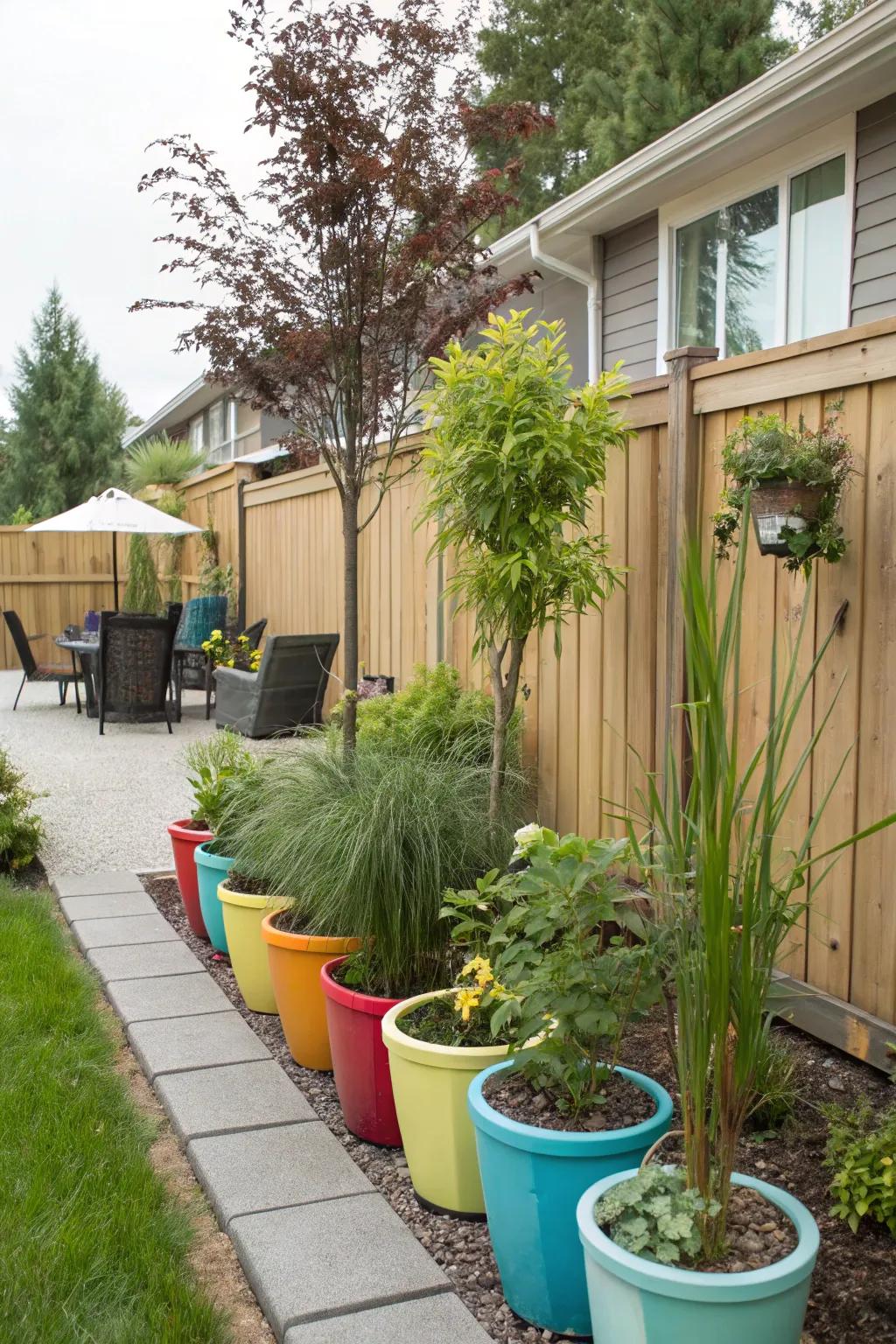 Pot-held flora presents adaptable choices for seclusion.