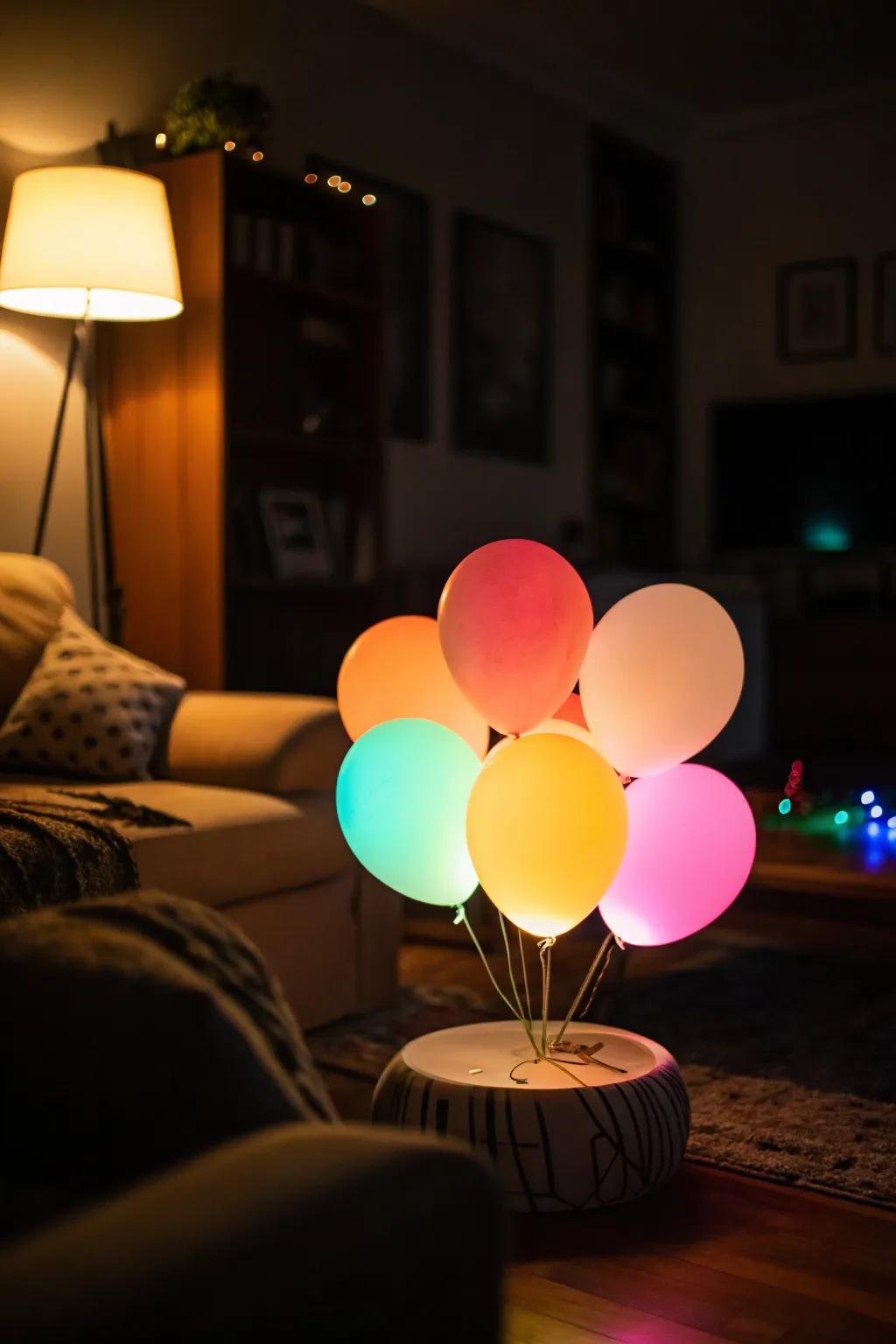 LED balloons generate a magical luminescence for evening occasions.