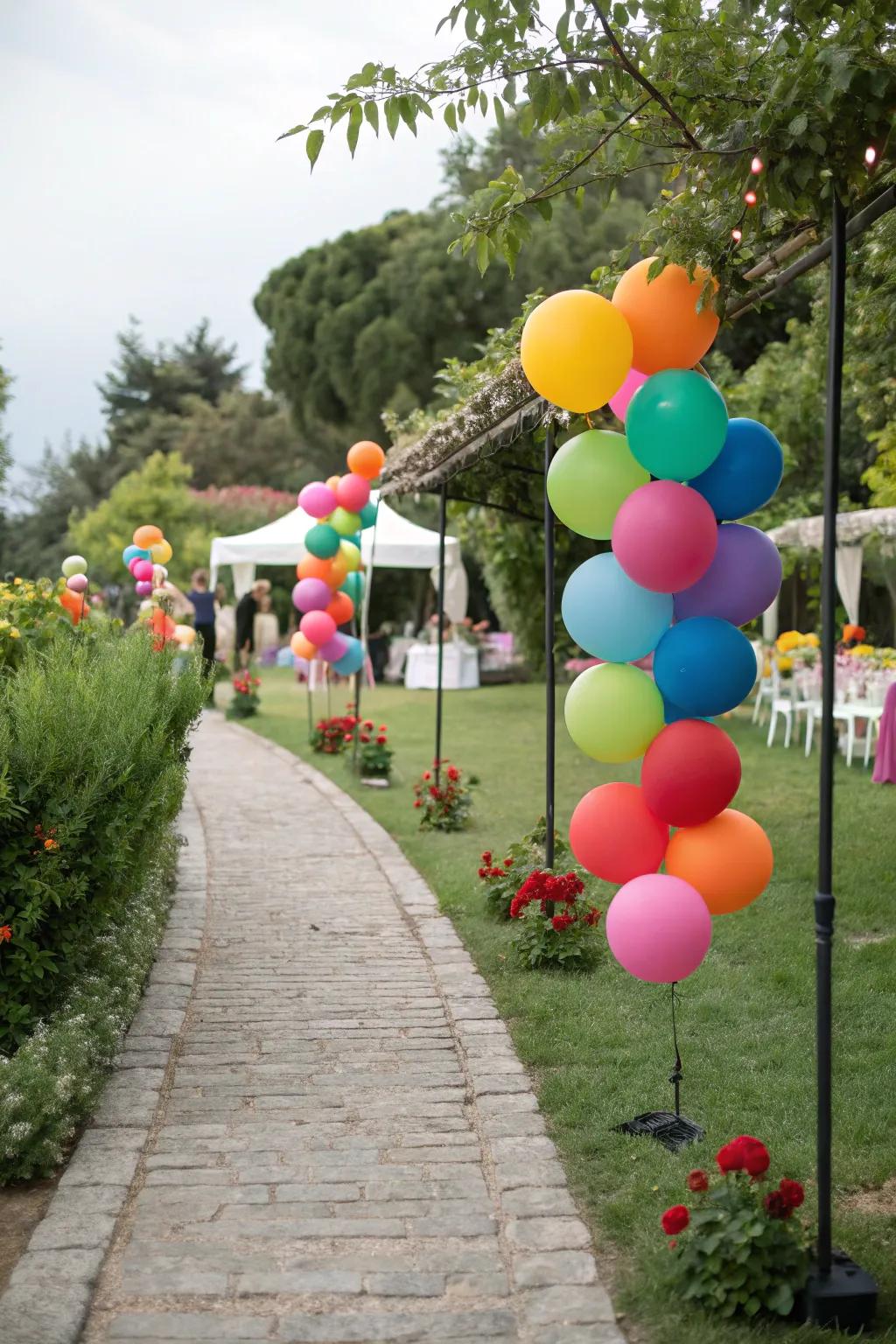 Balloon pathways guide guests with whimsy.