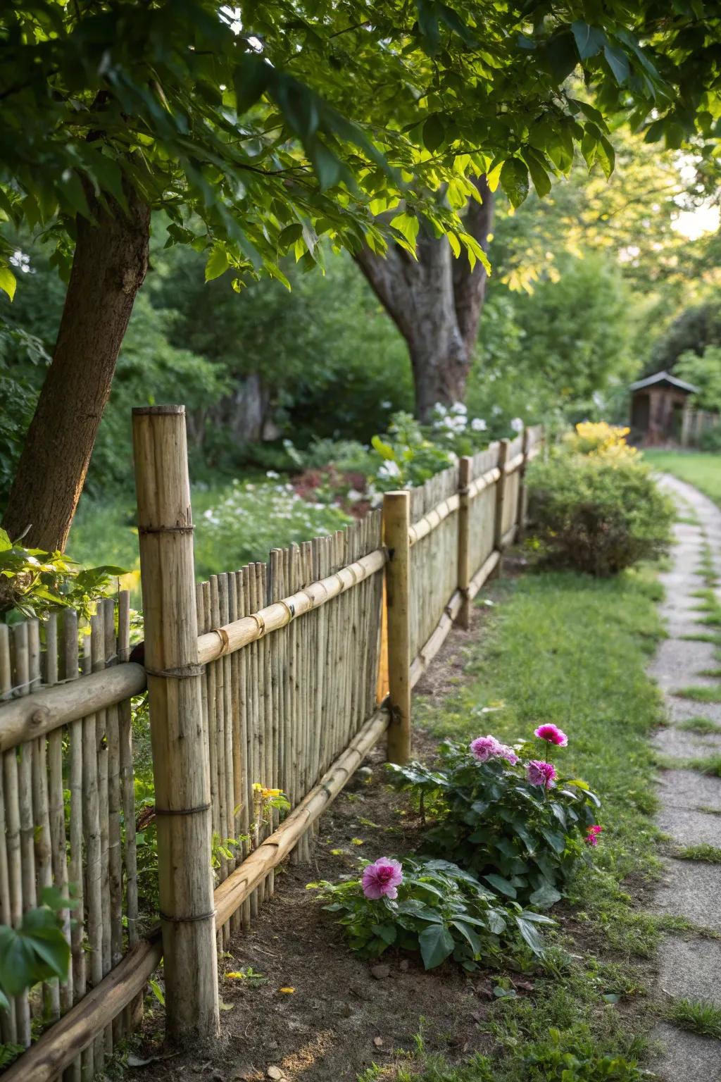 Bamboo used as a natural fence adds rustic charm.