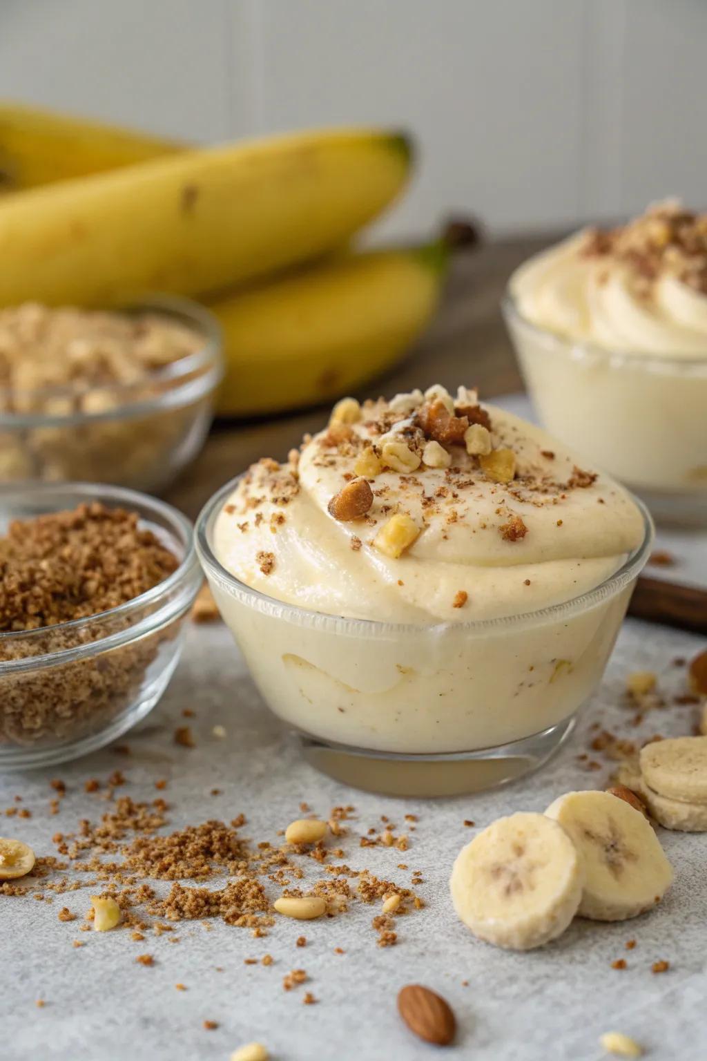 Crushed nuts and cookie pieces give rise to an enticing textural variance.