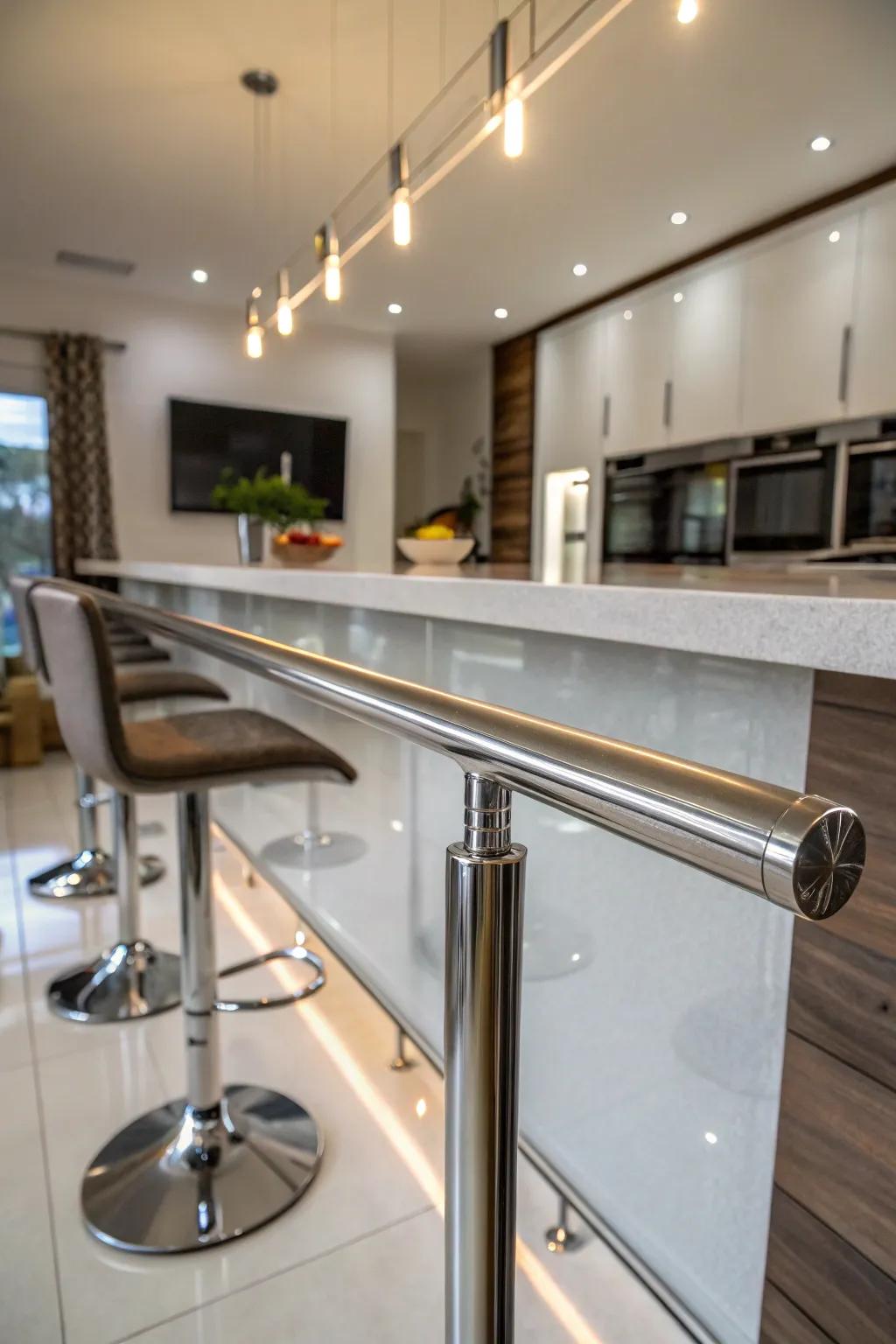 A burnished metallic foot rest for a contemporary and stylish visual.