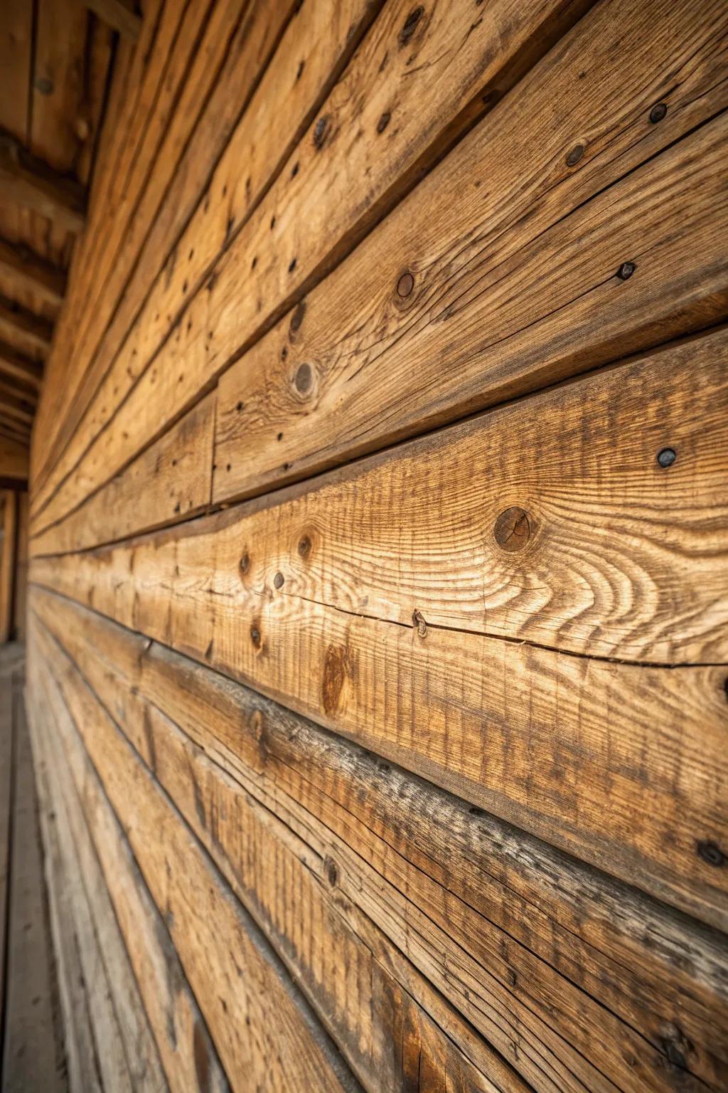 Embrace the tactile allure of barn wood to enrich visual depth.