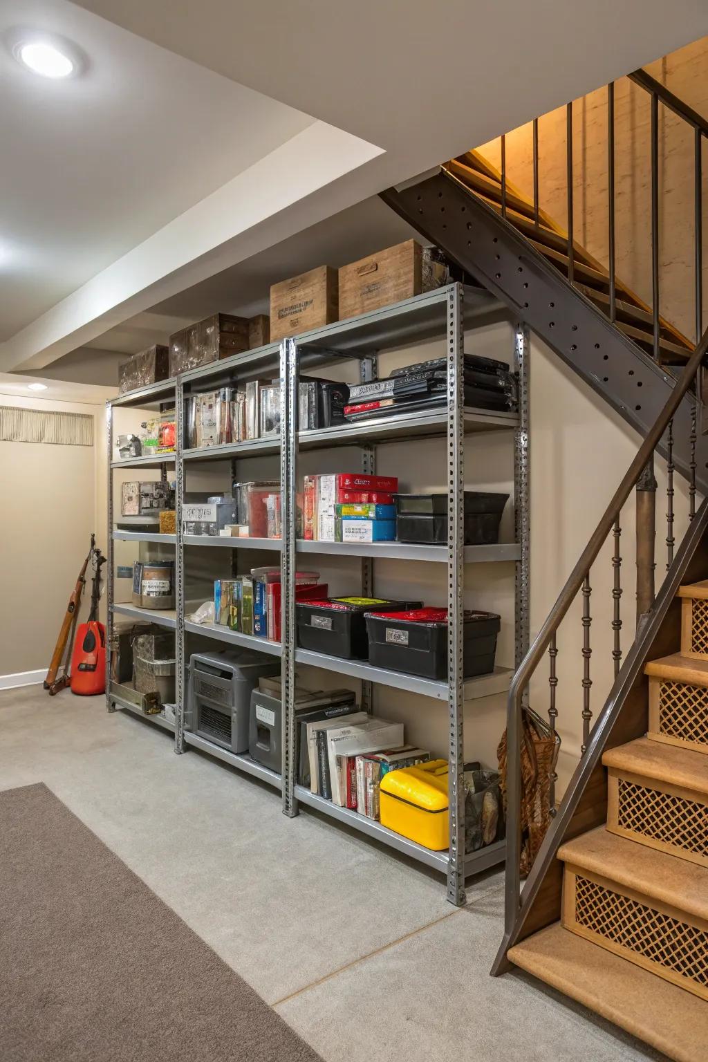 Adaptable shelving provides flexibility to handle shifting storage demands.