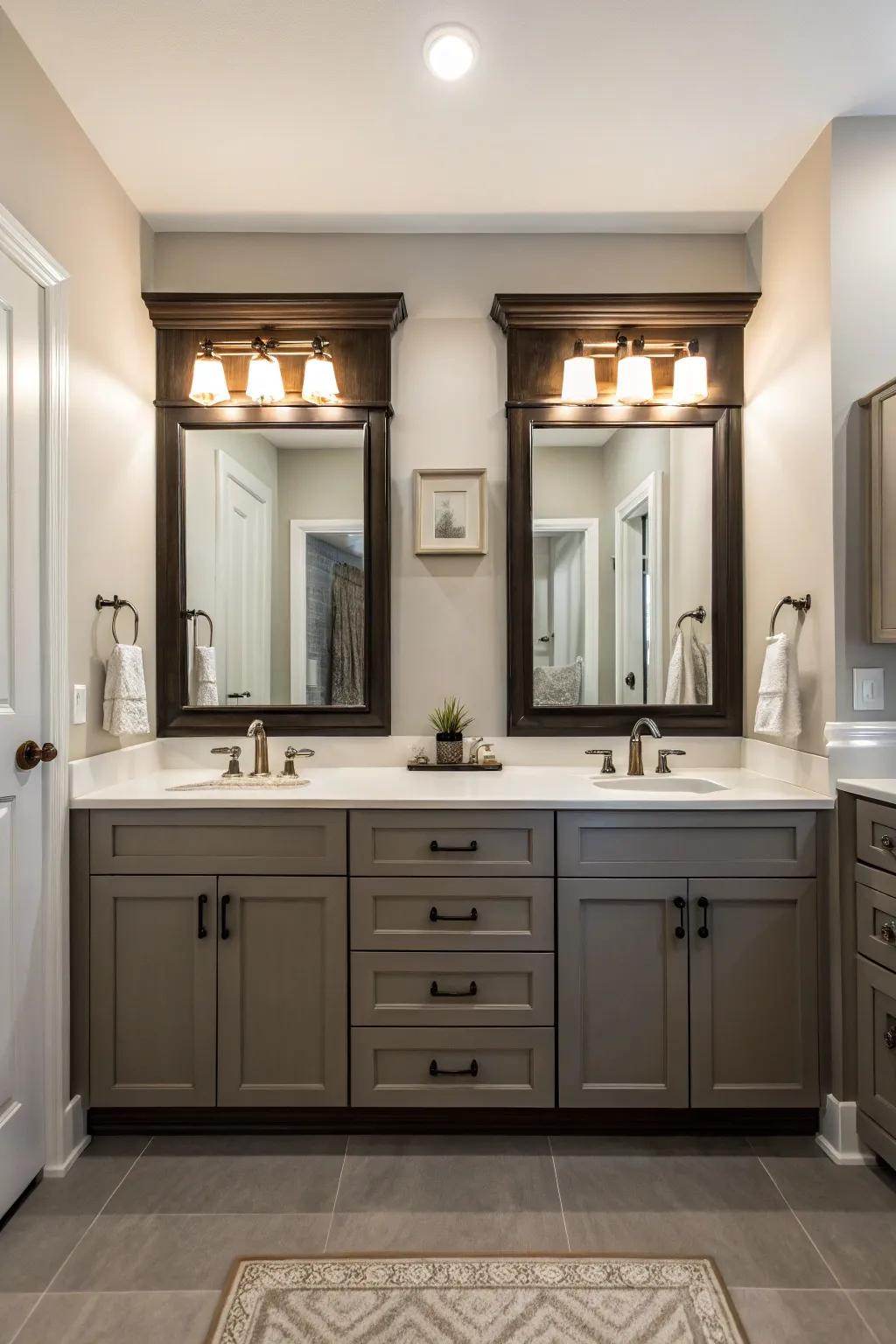 Symmetrical cabinets create a harmonious and balanced look.