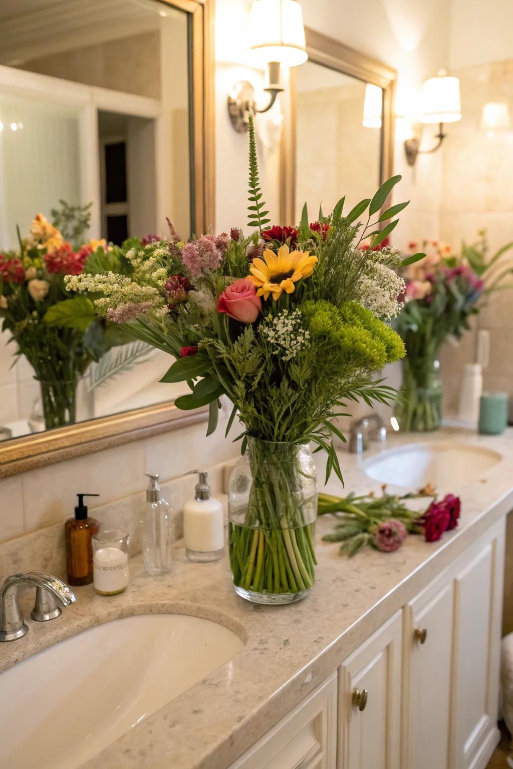 Combine and contrast receptacles to create an artistic expression on your bathroom counter.