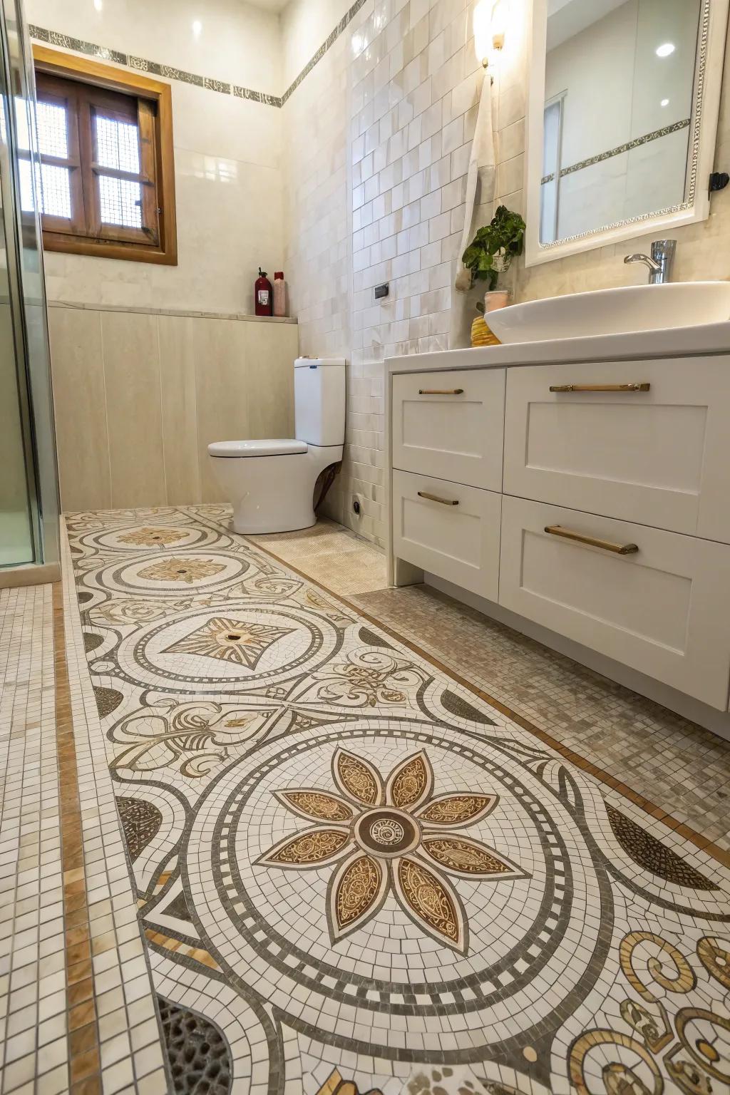 Micro-stone floor coverings allow customization for your bathroom with creativity.
