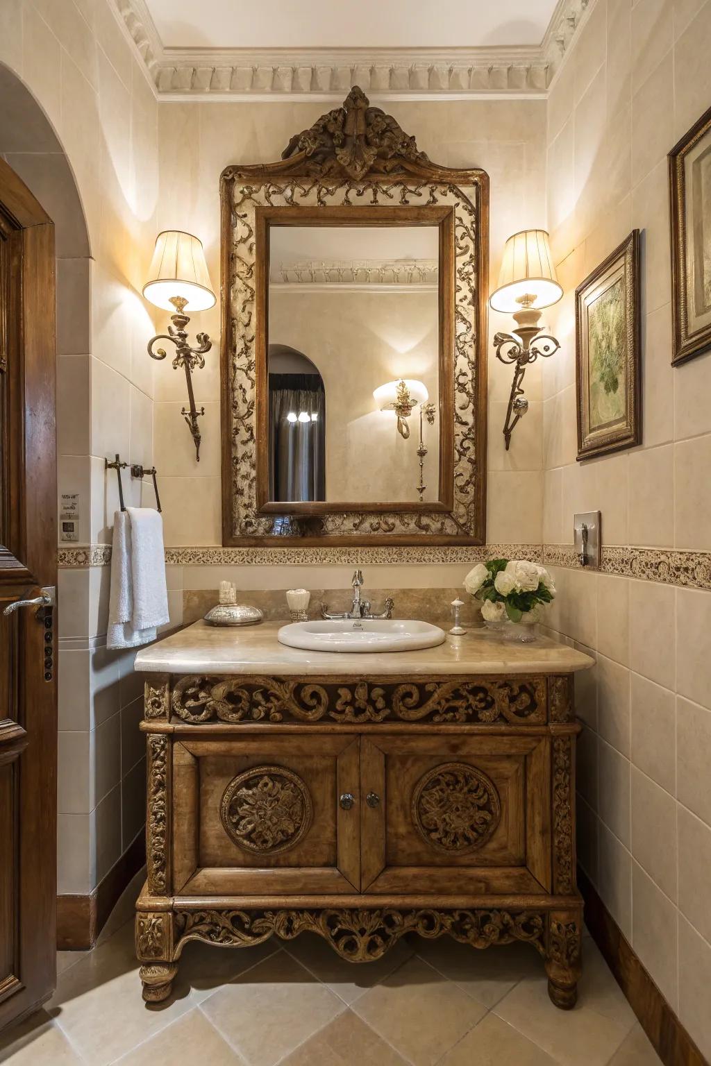Mirrors with a vintage feel can give your bathroom character and appeal.
