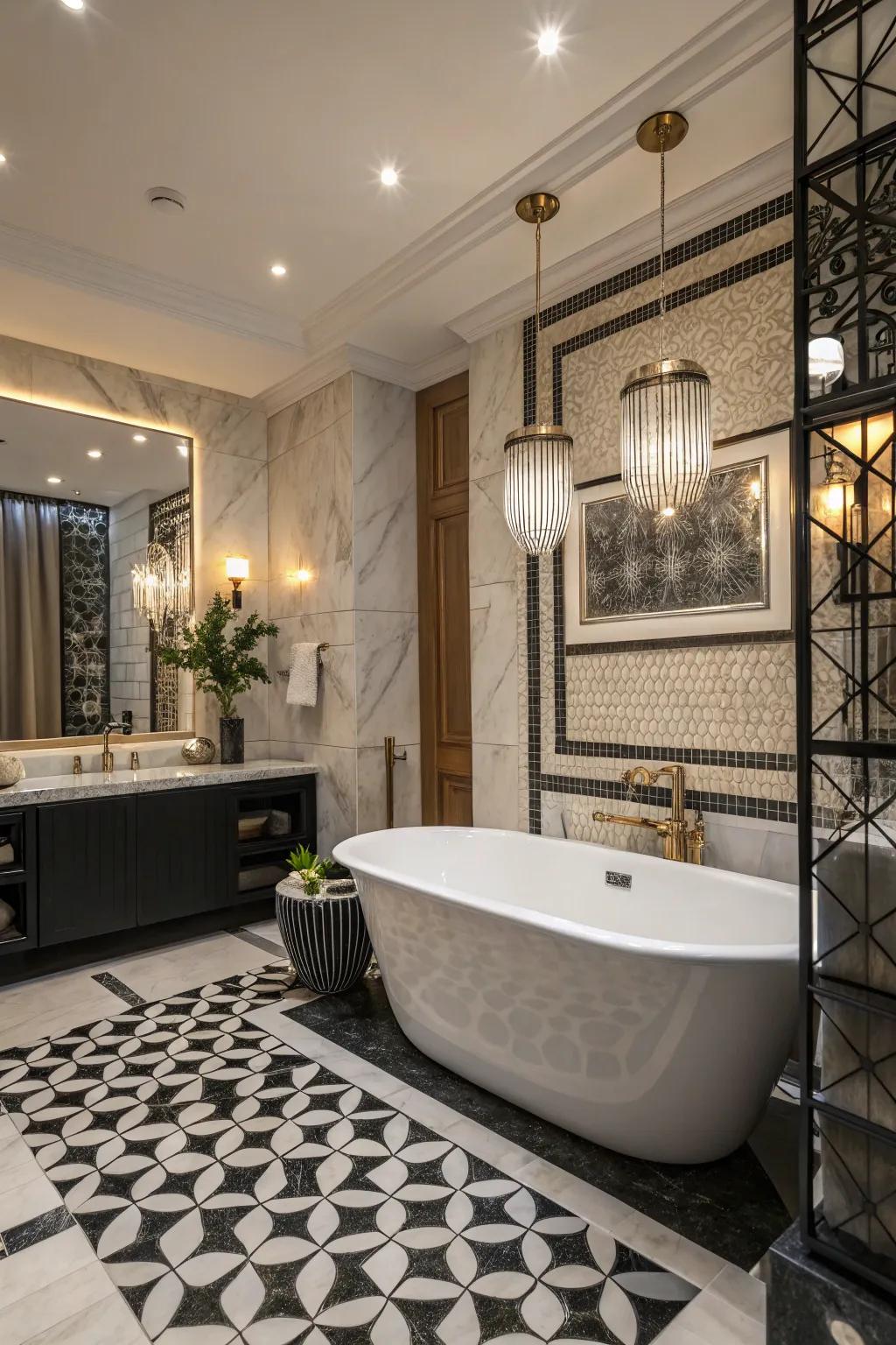 Striking refinement with ebony and alabaster tiling