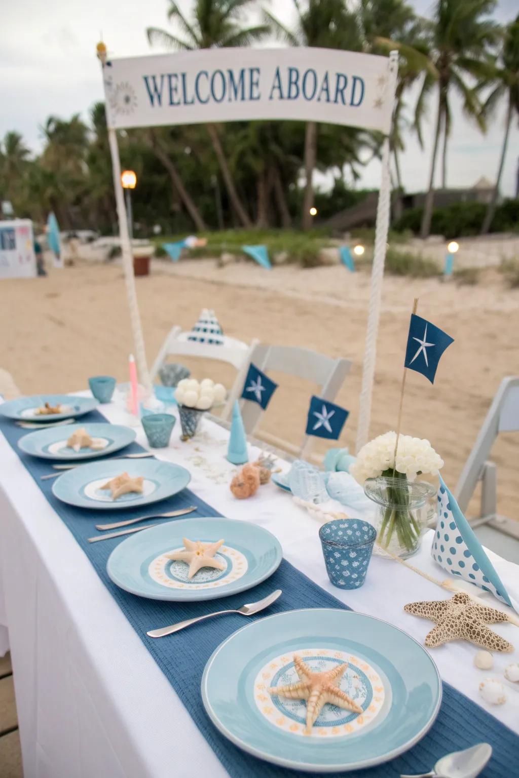 Maritime table accessories harmoniously bind your seaside motif.