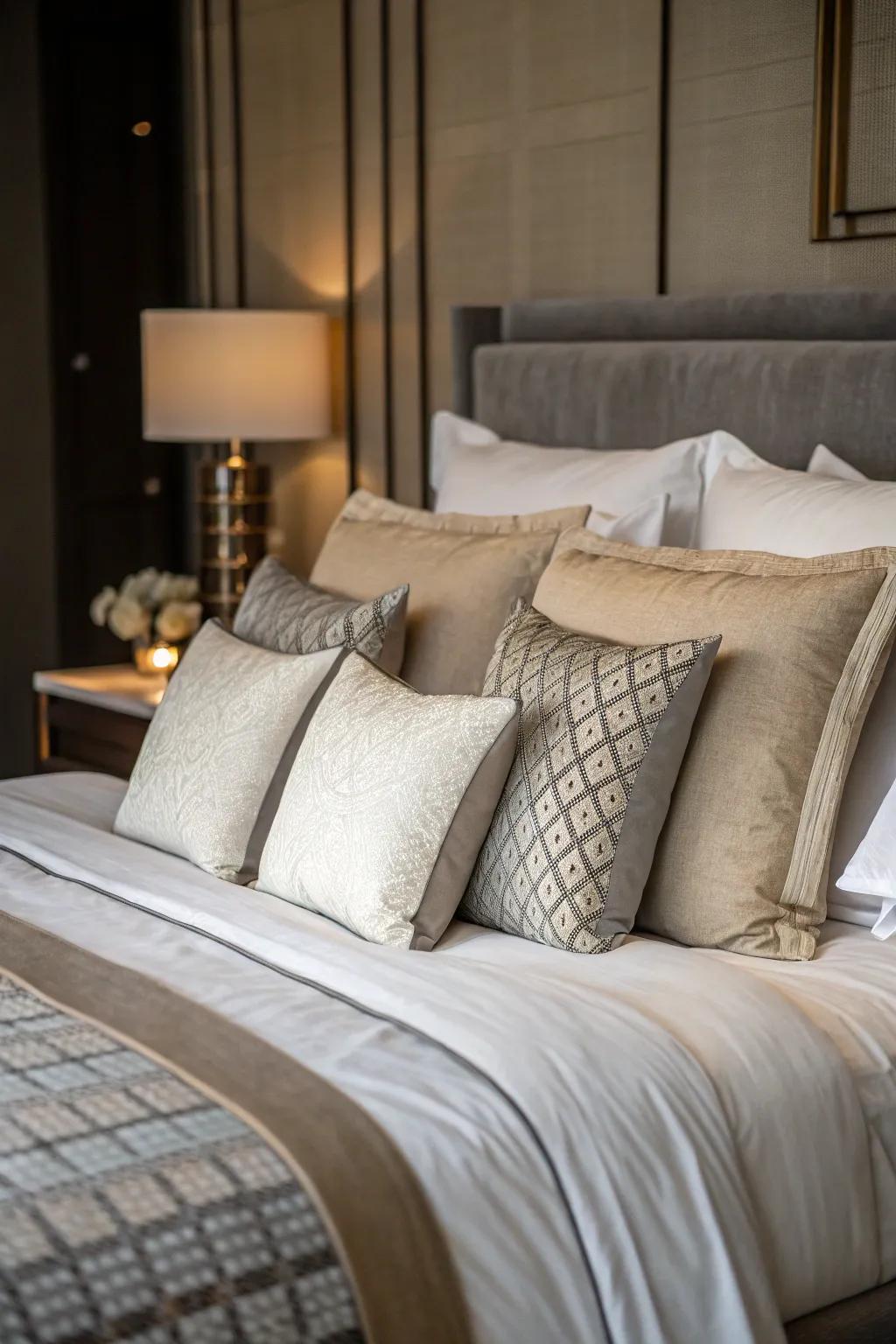 Muted hues engender a serene and eternal bedroom atmosphere.