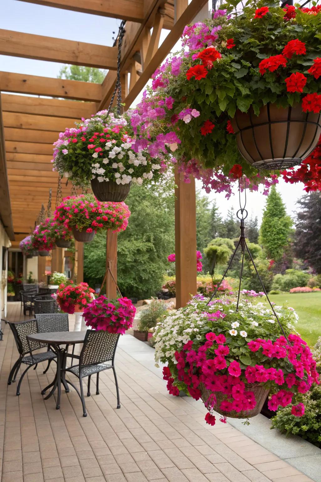 Brighten your patio with suspended begonias.